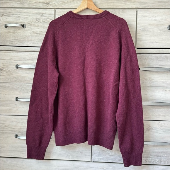 J Crew Men's100% Lambs Wool Pullover Sweater V neck size XL Burgundy color - Picture 2 of 7
